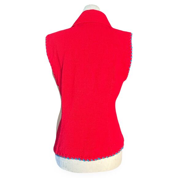 Michael Simon Bright Cherry Red Sleeveless Embroidered Cardigan Beaded Horse - Picture 12 of 16